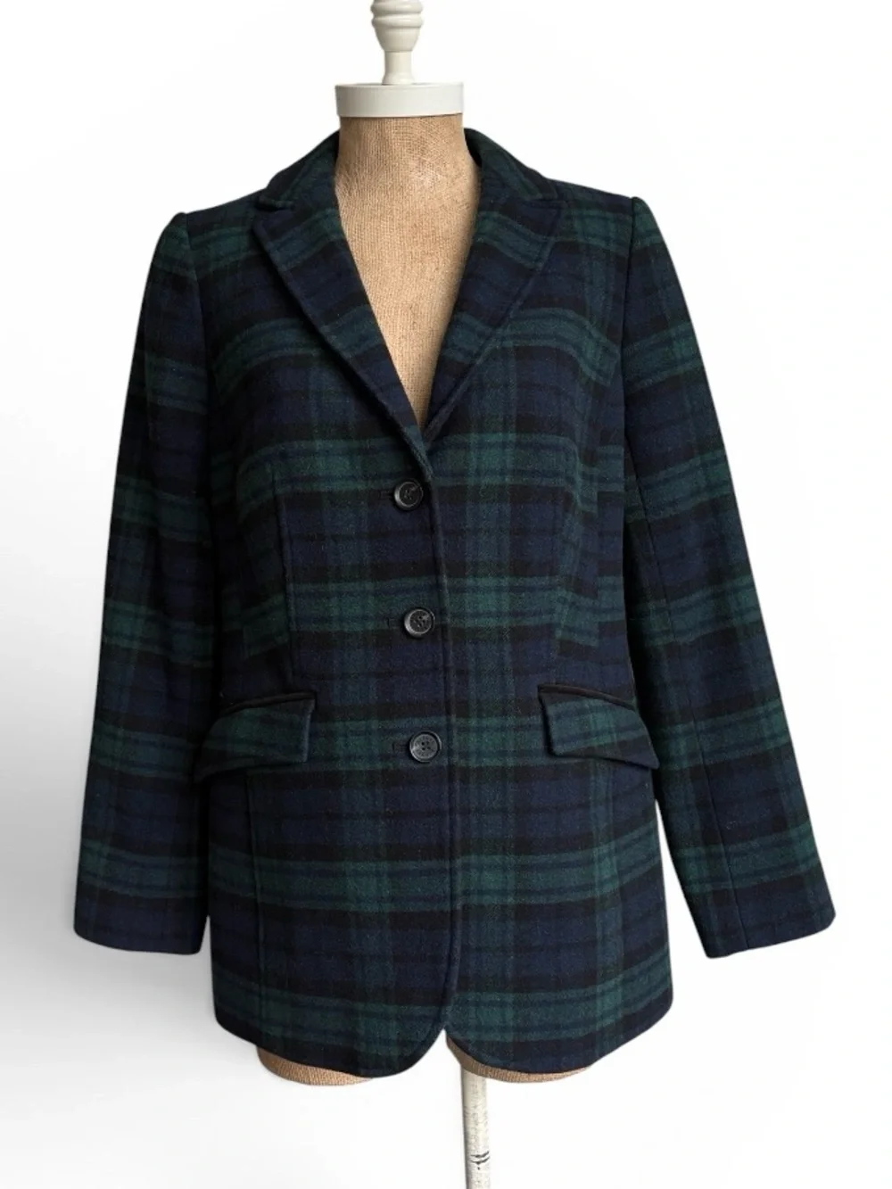 Talbots Blackwatch Plaid Wool Blend Blazer Preppy Classic Jacket Size 8